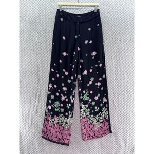 Anthropologie Pants Women 8 Black Spring Pink Floral Straight Wide Leg High Rise